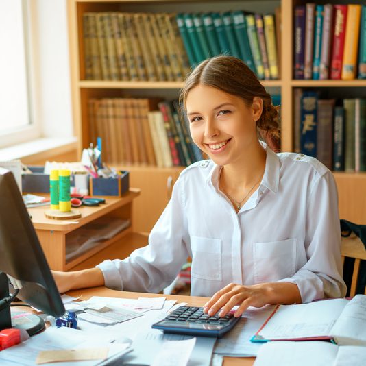 working at an office desk